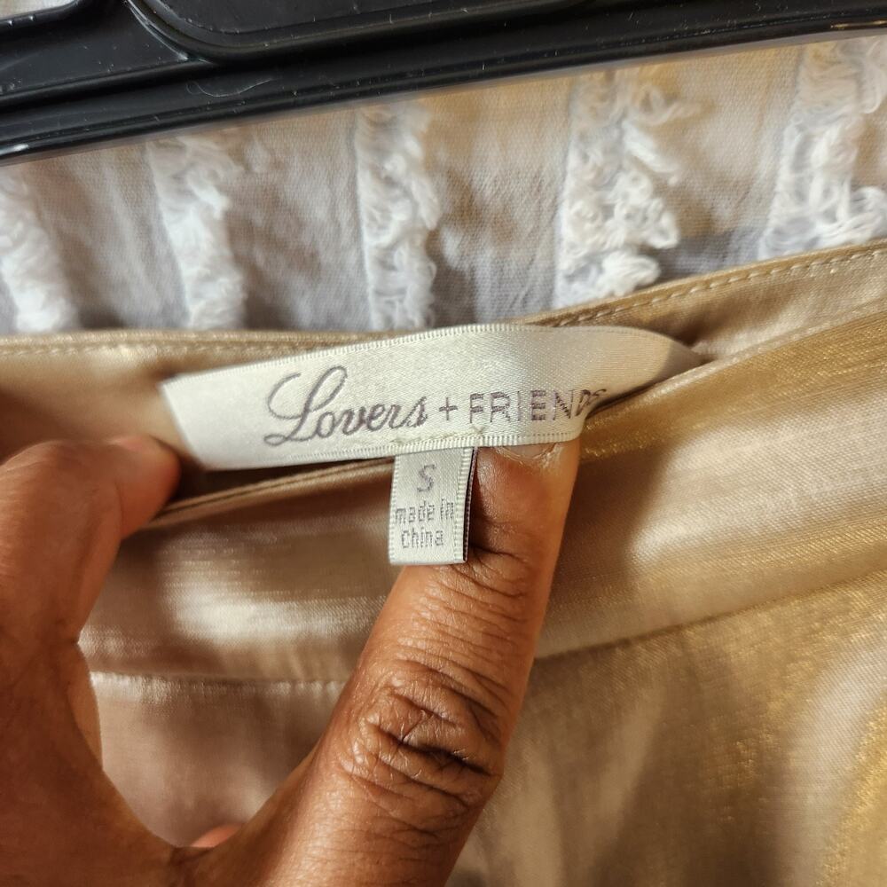 Lovers + Friends Sz Small Pale Gold Zoey Wide Leg High Waisted Pants Party Glam - Picture 4 of 10